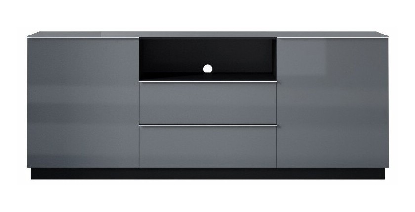 Buffet 180cm 2 portes et 2 tiroirs collection ZANTE. Coloris noir et gris brillant. LED incluses
