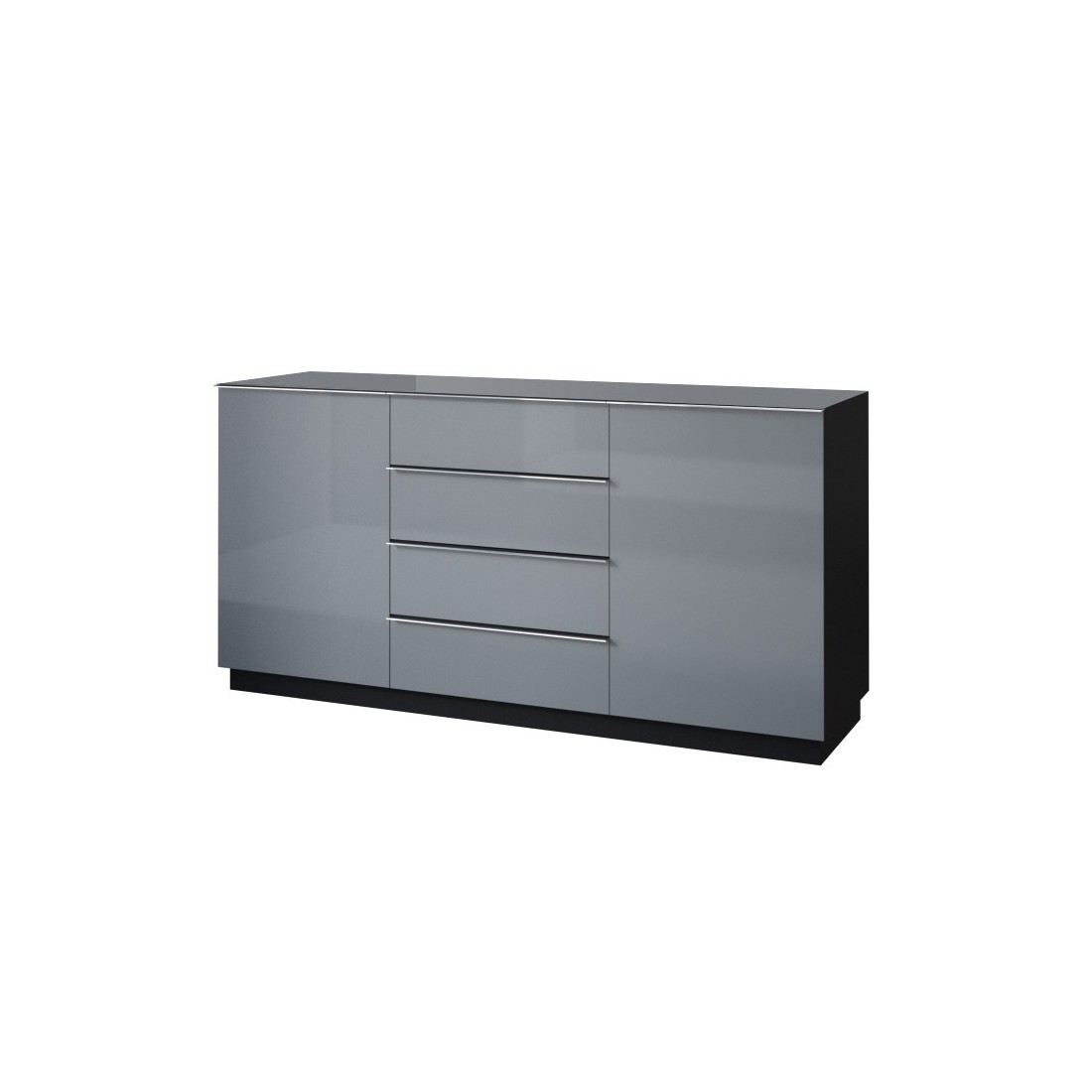 Buffet 160cm 2 portes et 4 tiroirs collection ZANTE. Coloris noir et gris brillant.