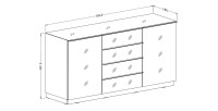 Buffet 160cm 2 portes et 4 tiroirs collection ZANTE. Coloris noir et gris brillant.