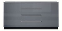 Buffet 160cm 2 portes et 4 tiroirs collection ZANTE. Coloris noir et gris brillant.