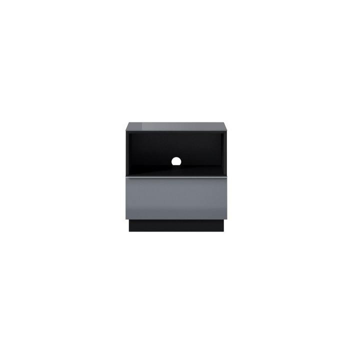 Petit Meuble TV ou meuble d'appoint 50cm collection ZANTE avec 1 tiroir et une niche avec LED. Couleur noir et gris brillant.