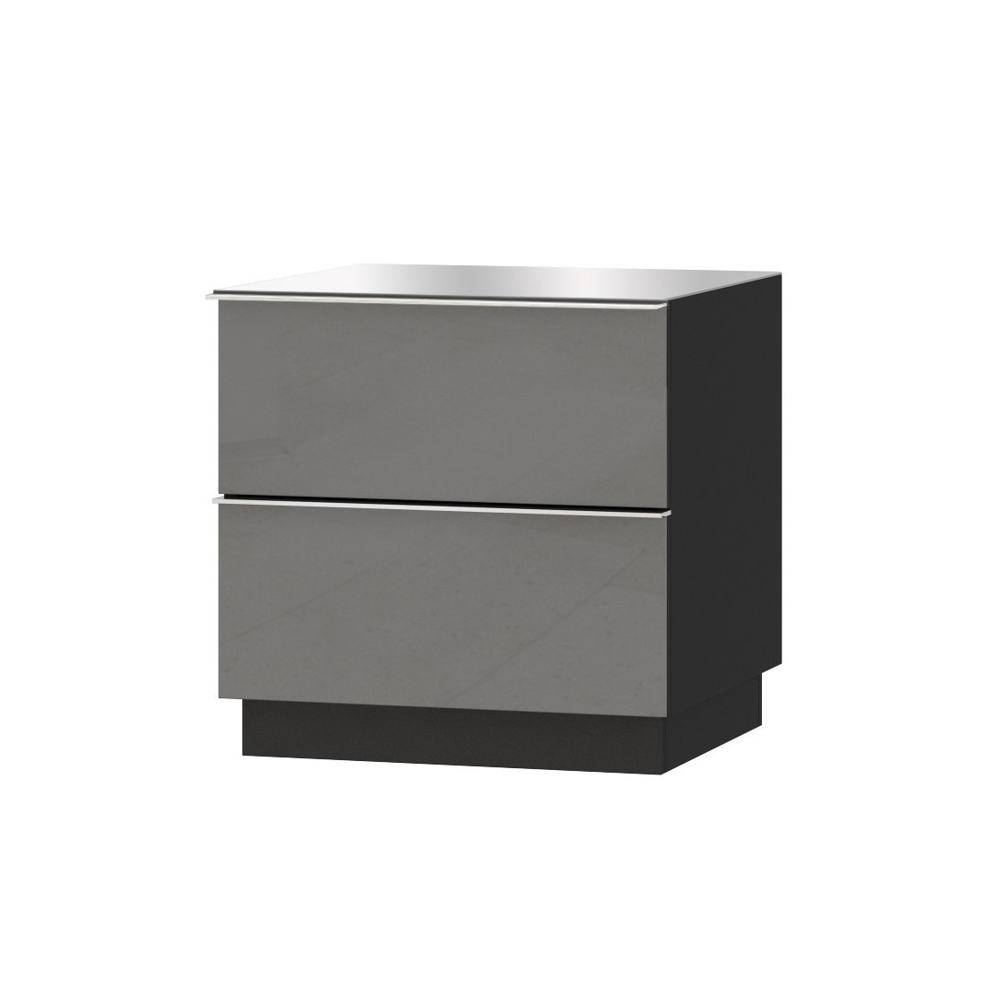 Petit Meuble TV ou meuble d'appoint 50cm collection ZANTE avec 2 tiroirs. Couleur noir et gris brillant.