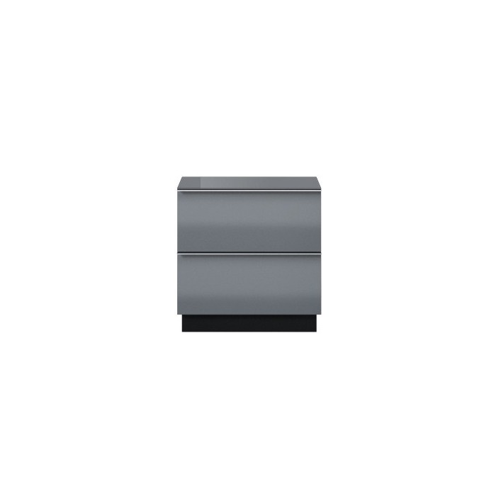 Petit Meuble TV ou meuble d'appoint 50cm collection ZANTE avec 2 tiroirs. Couleur noir et gris brillant.