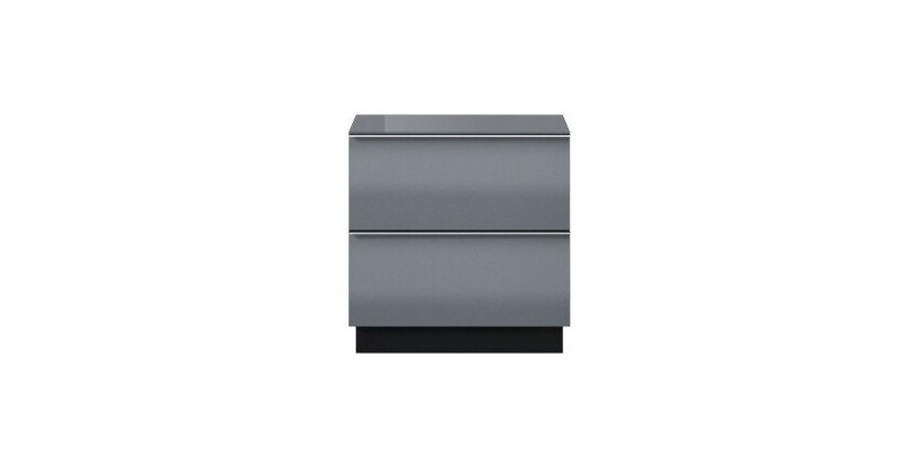 Petit Meuble TV ou meuble d'appoint 50cm collection ZANTE avec 2 tiroirs. Couleur noir et gris brillant.