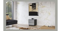 Petit Meuble TV ou meuble d'appoint 50cm collection ZANTE avec 2 tiroirs. Couleur noir et gris brillant.