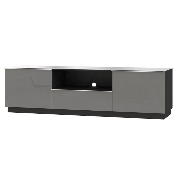Meuble TV 180cm collection ZANTE avec 2 portes et 1 tiroir. LED incluses. Couleur noir et gris brillant.
