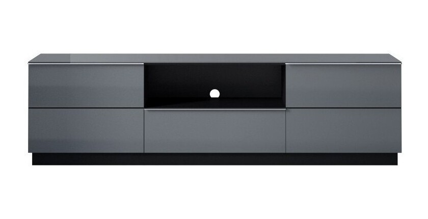 Meuble TV 180cm collection ZANTE avec 2 portes et 1 tiroir. LED incluses. Couleur noir et gris brillant.