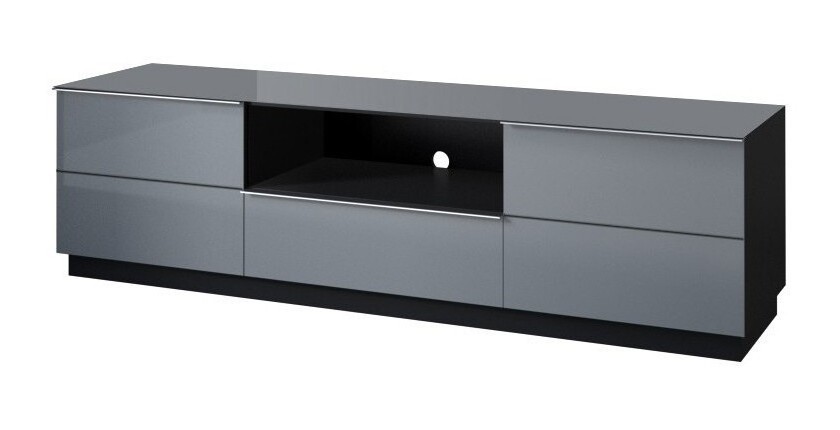Meuble TV 180cm collection ZANTE avec 2 portes et 1 tiroir. LED incluses. Couleur noir et gris brillant.