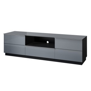 Meuble TV 180cm collection ZANTE avec 2 portes et 1 tiroir. LED incluses. Couleur noir et gris brillant.