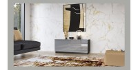 Meuble TV 120cm collection ZANTE avec 1porte. Couleur noir et gris brillant.