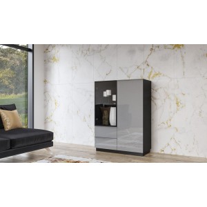 Buffet haut collection ZANTE. LED intégrées. Coloris noir et gris brillant.