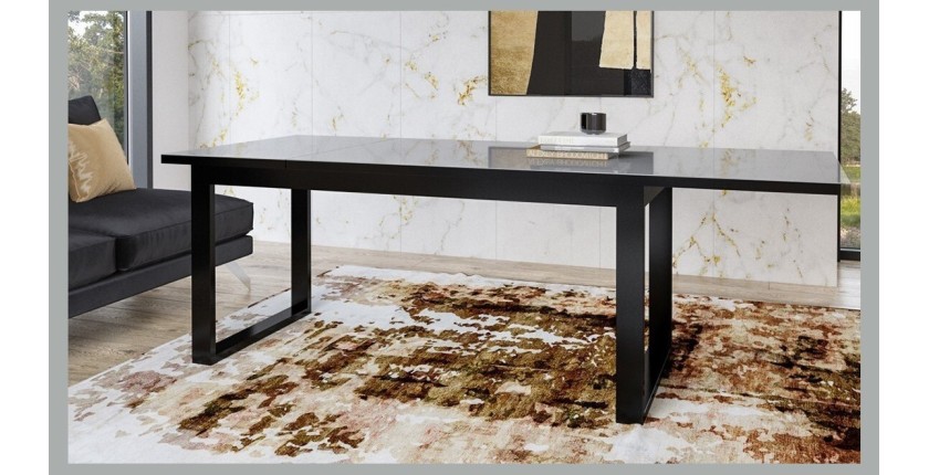 Table extensible 10 personnes pour salle à manger Collection ZANTE. Coloris noir et gris brillant.