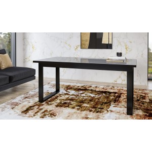 Table extensible 10 personnes pour salle à manger Collection ZANTE. Coloris noir et gris brillant.