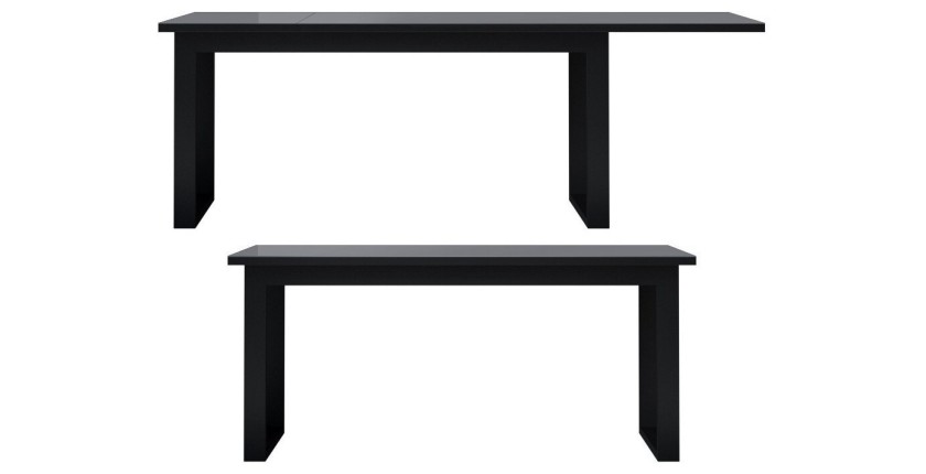 Table extensible 10 personnes pour salle à manger Collection ZANTE. Coloris noir et gris brillant.