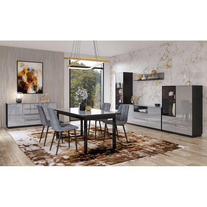 Ensemble de 6 meubles de salon collection ZANTE. Couleur noir et gris brillant.