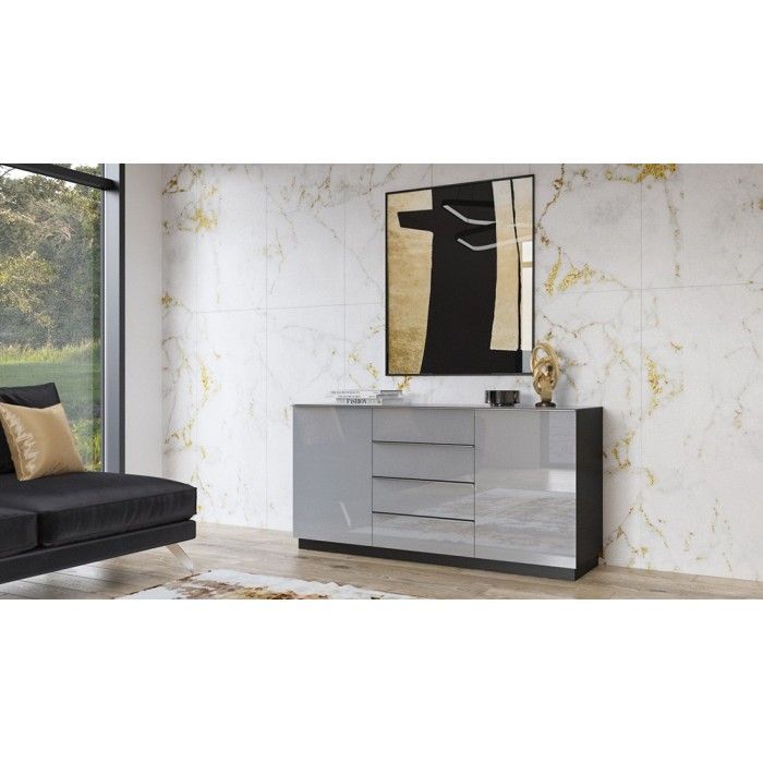 Ensemble de 6 meubles de salon collection ZANTE. Couleur noir et gris brillant.