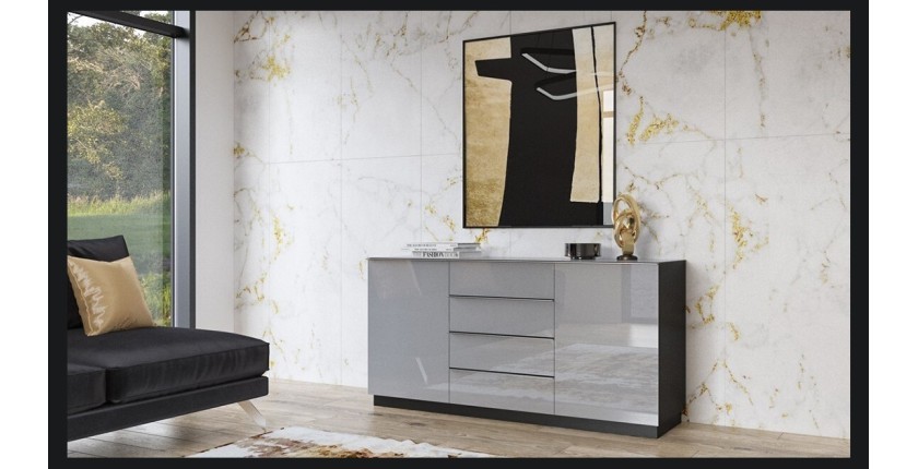 Ensemble de 6 meubles de salon collection ZANTE. Couleur noir et gris brillant.