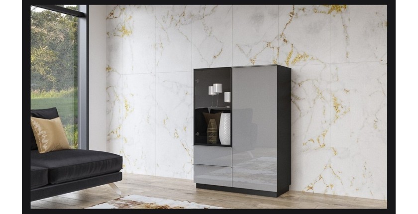 Ensemble de 6 meubles de salon collection ZANTE. Couleur noir et gris brillant.