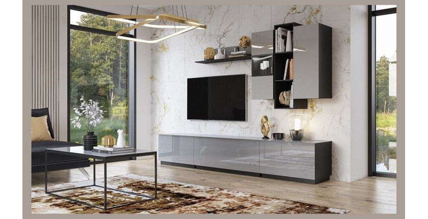 Ensemble de 7 meubles de salon collection ZANTE. Couleur noir et gris brillant.
