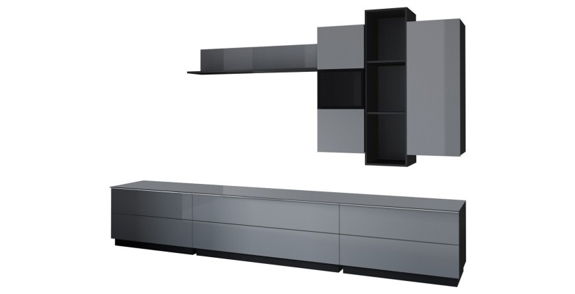 Ensemble de 7 meubles de salon collection ZANTE. Couleur noir et gris brillant.