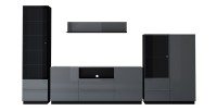 Ensemble de 4 meubles de salon collection ZANTE. Couleur noir et gris brillant.