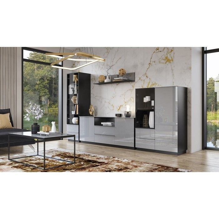 Ensemble de 4 meubles de salon collection ZANTE. Couleur noir et gris brillant.