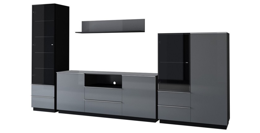 Ensemble de 4 meubles de salon collection ZANTE. Couleur noir et gris brillant.