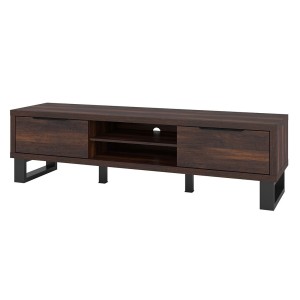 Meuble TV XL 180cm collection MILO. Coloris chêne foncé. Pieds en métal noir.