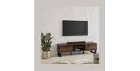 Meuble TV XL 180cm collection MILO. Coloris chêne foncé. Pieds en métal noir.