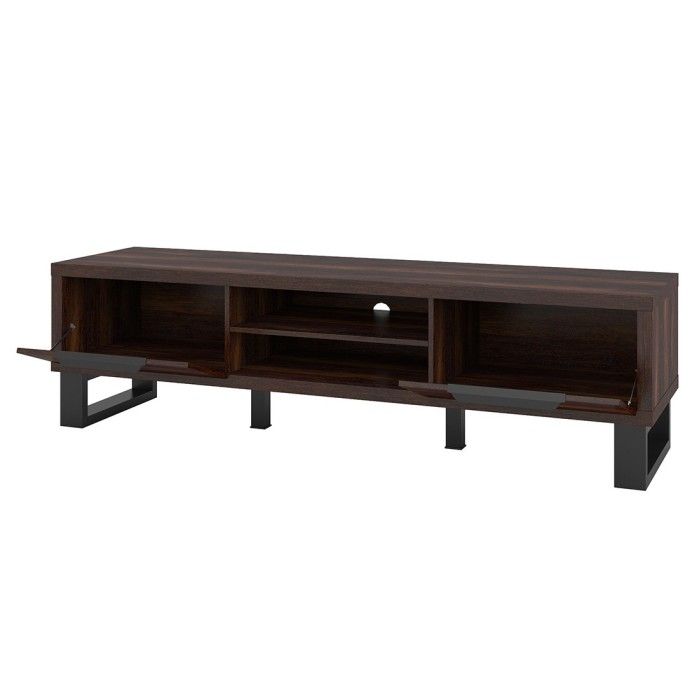 Meuble TV XL 180cm collection MILO. Coloris chêne foncé. Pieds en métal noir.