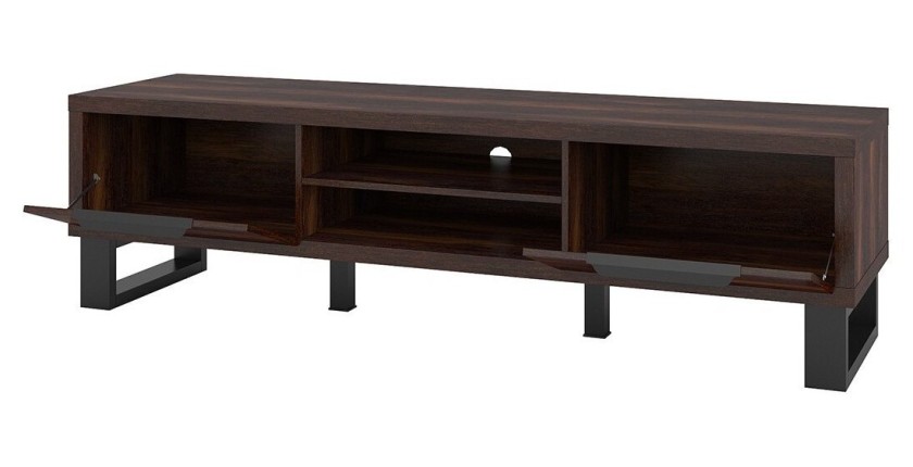 Meuble TV XL 180cm collection MILO. Coloris chêne foncé. Pieds en métal noir.