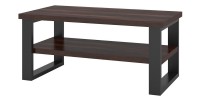 Table basse design collection MILO coloris chêne foncé. Pieds en métal noir.