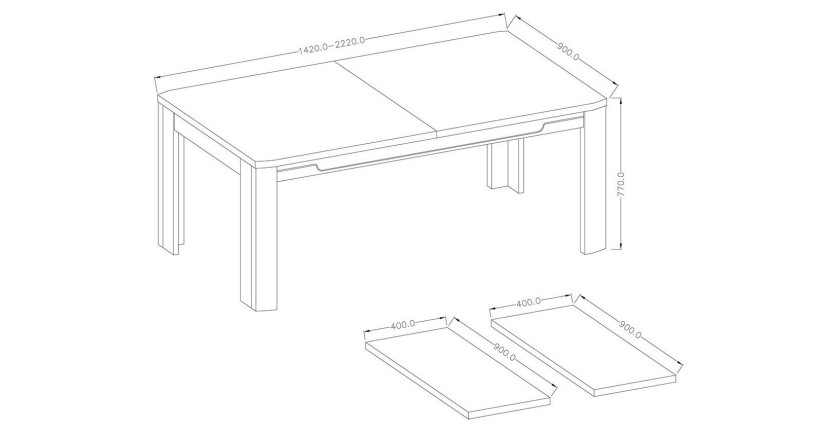 Table extensible 10 personnes pour salle à manger collection BREDA coloris chêne.