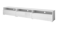 Meuble TV XL 270cm à poser ou à suspendre collection RAMOS. Coloris blanc brillant.