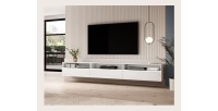 Meuble TV XL 270cm à poser ou à suspendre collection RAMOS. Coloris blanc brillant.
