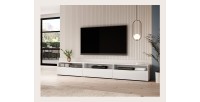Meuble TV XL 270cm à poser ou à suspendre collection RAMOS. Coloris blanc brillant.