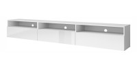 Meuble TV XL 270cm à poser ou à suspendre collection RAMOS. Coloris blanc brillant.