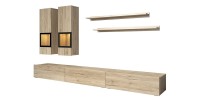 Ensemble meubles de salon design collection RAMOS. Coloris chêne et noir. LED intégrées.