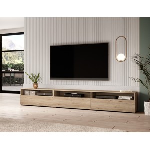 Meuble TV XL 270cm à poser ou à suspendre collection RAMOS. Coloris chêne.