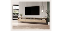 Meuble TV XL 270cm à poser ou à suspendre collection RAMOS. Coloris chêne.