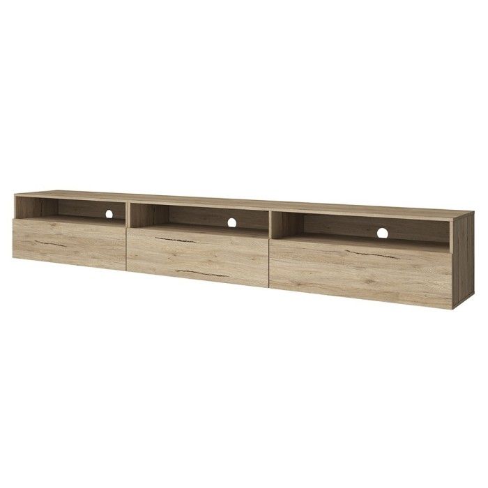 Meuble TV XL 270cm à poser ou à suspendre collection RAMOS. Coloris chêne.
