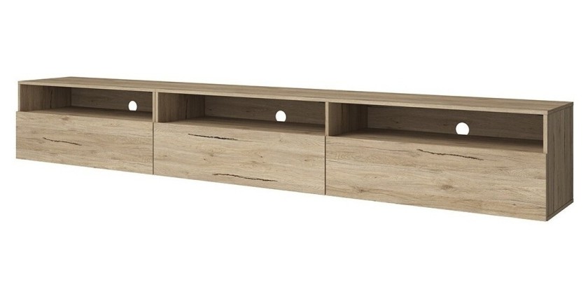 Meuble TV XL 270cm à poser ou à suspendre collection RAMOS. Coloris chêne.