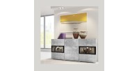 Buffet 2 portes et 3 tiroirs collection RAMOS. Éclairage LED intégré. Coloris gris effet béton et noir.