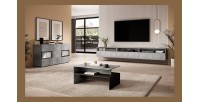 Table basse design collection RAMOS coloris gris effet béton et noir.