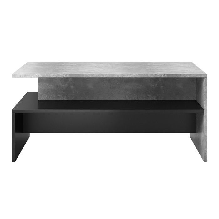 Table basse design collection RAMOS coloris gris effet béton et noir.
