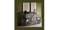 Buffet 2 portes et 3 tiroirs collection RAMOS. Éclairage LED intégré. Coloris gris effet ardoise et noir.