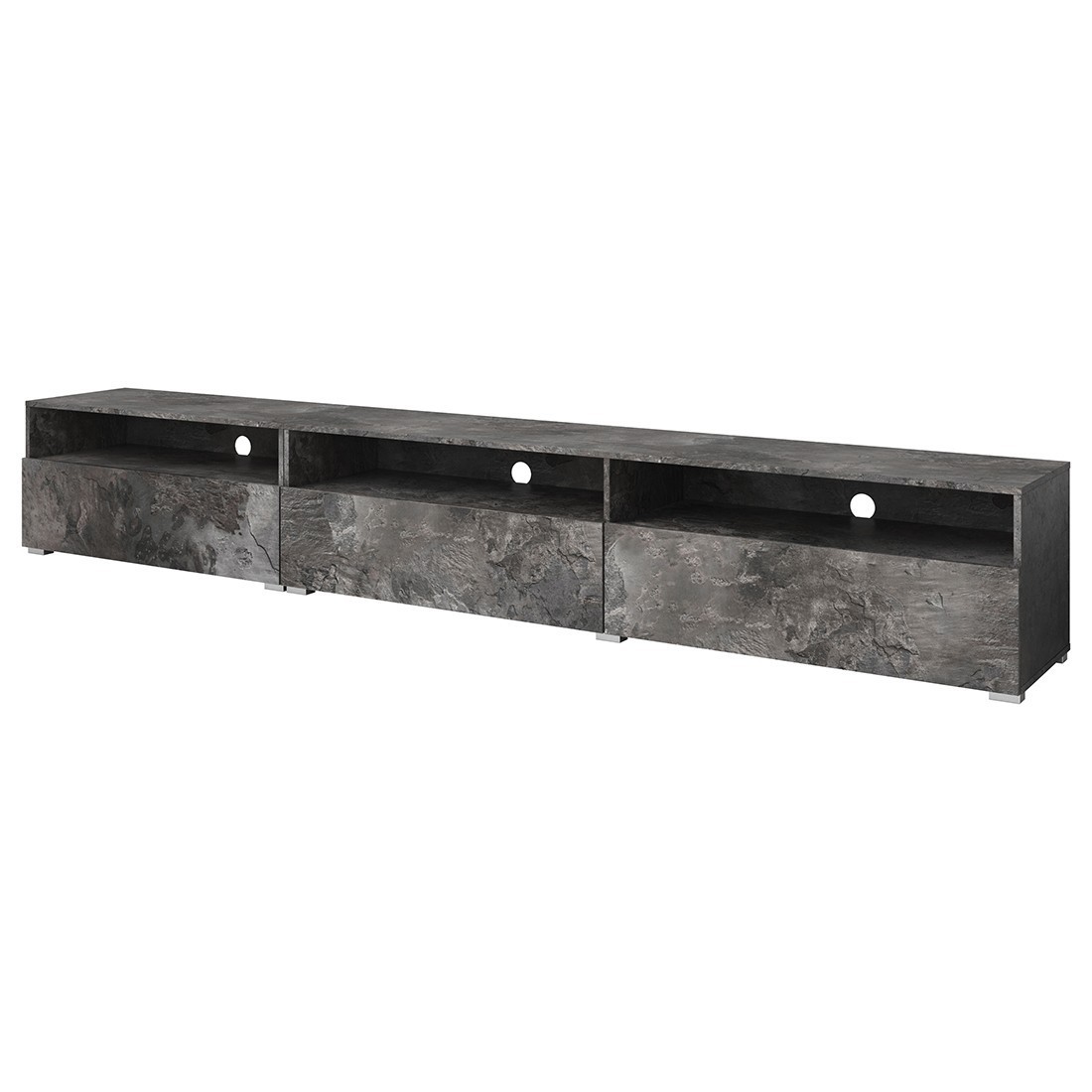 Meuble TV XL 270cm à poser ou à suspendre collection RAMOS. Coloris gris effet ardoise.