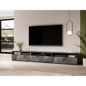 Meuble TV XL 270cm à poser ou à suspendre collection RAMOS. Coloris gris effet ardoise.