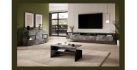 Table basse design collection RAMOS coloris gris effet ardoise et noir.