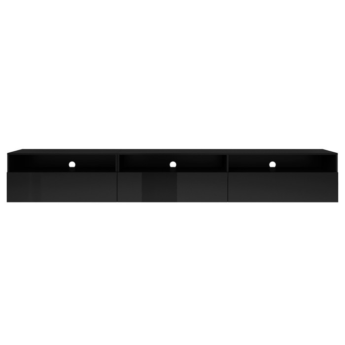 Meuble TV RAMOS noir brillant 270 cm – 3 portes abattantes et 3 niches – Design moderne